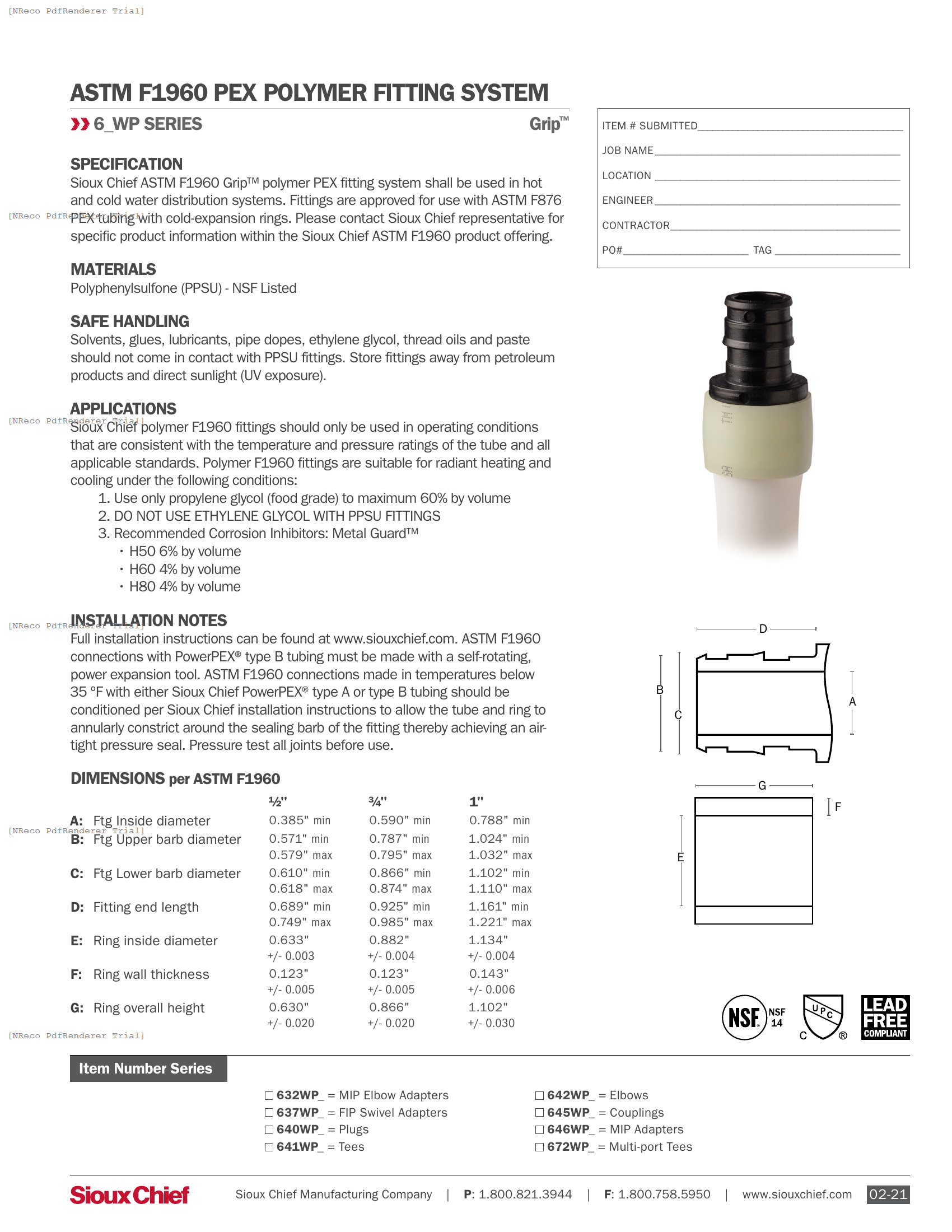 POWERPEX - F1960 POLY FITTING SYSTEM - SPEC SHEET.PDF Specification Document